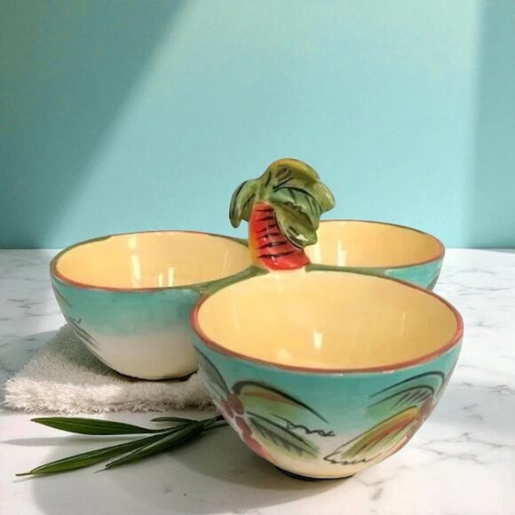 Clay Art Palm Tree 3 Part Condiment Server w/Center Handle - Picture 2 of 5